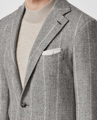 Ferla Tan Grey Alpaca & Linen Blend with Sand Chalk Stripe