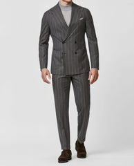 Tollegno 1900 Stone Grey Stretch S130 Merino Wool With Chalk Stripe