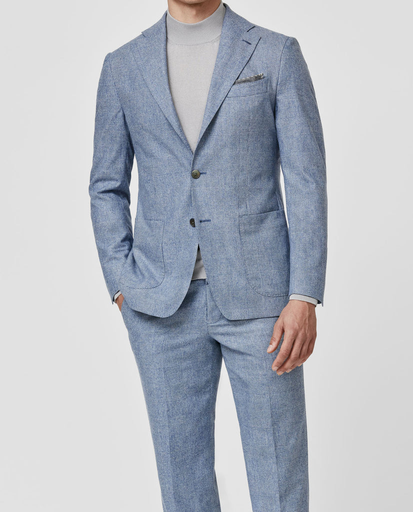 Carlo Barbera Light Blue Merino Wool & Cashmere With Glencheck