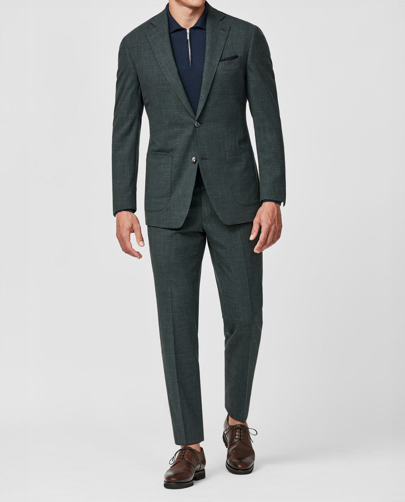 Loro Piana SUMMERTIME Dark Bottle Green Stretch Tropical Wool, Silk & Linen Plain Weave