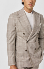 Drago Taupe Flannel S130 Merino Wool Faux Uni with Tonal Windowpane