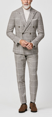 Ferla Alpaca & Merino Wool Flannel Taupe Glencheck with Off White Windowpane