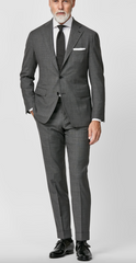 Loro Piana Mooving Anthracite Stretch Merino Wool Sharkskin with Check