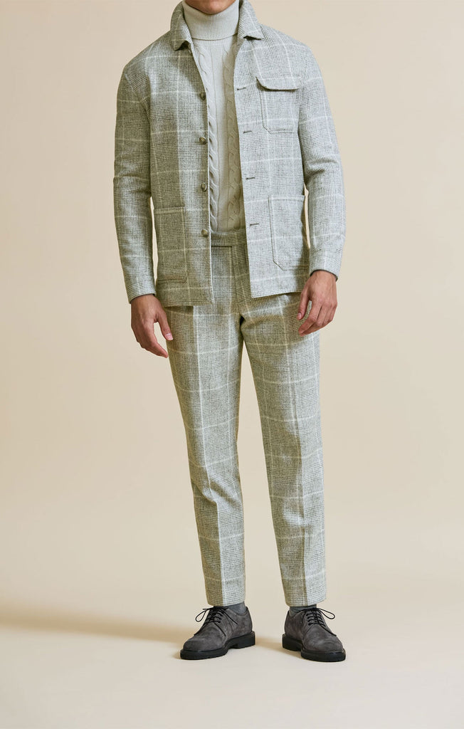 Ferla Alpaca & Merino Wool Flannel Light Grey Glencheck with Ivory Windowpane