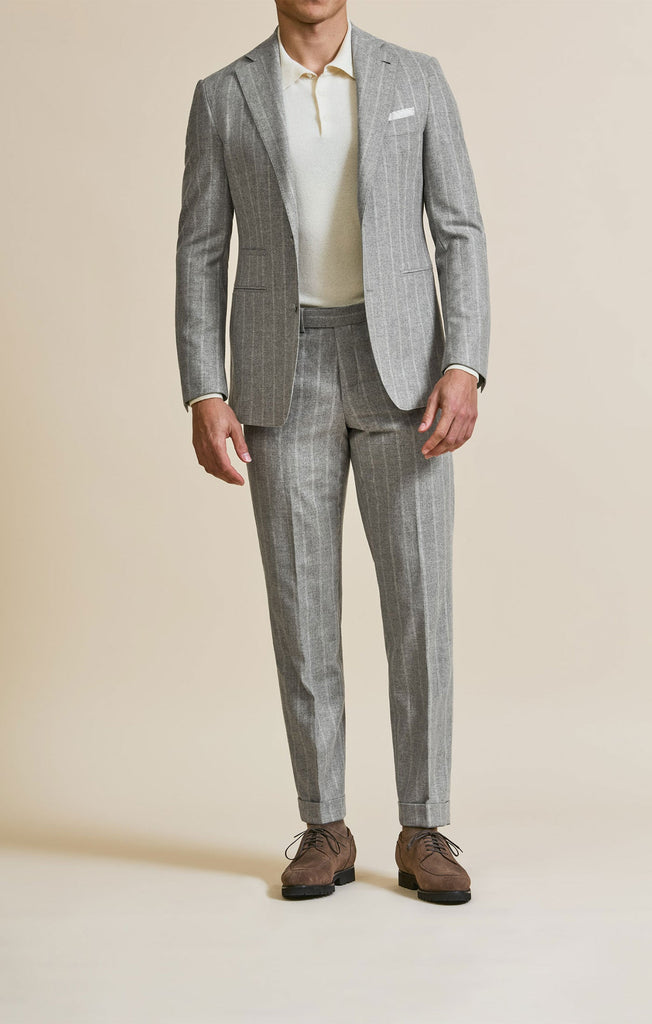 Carlo Barbera Stone Grey Merino Wool & Cashmere Flannel with Chalk Stripe