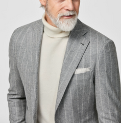 Carlo Barbera Stone Grey Merino Wool & Cashmere Flannel with Chalk Stripe