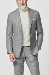 Carlo Barbera Stone Grey Merino Wool & Cashmere Flannel with Chalk Stripe