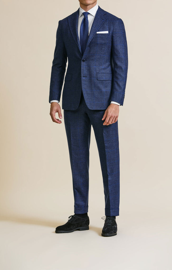 Loro Piana Zelander Royal Blue Natural Stretch S120 Merino Wool Glencheck with Windowpane