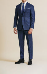 Loro Piana Royal Blue Natural Stretch S120 Wool Glencheck With Windowpane Inspiration