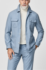 Carlo Barbera Sky Blue Merino Wool & Cashmere Flannel Plain Weave