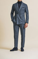 Possencollection Denim Blue Natural Bi Stretch S130 Wool Flannel With Dark Blue Stripe Inspiration