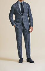 Possencollection Dark Blue Natural Bi Stretch S130 Wool Glencheck Inspiration