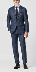 Loro Piana Zelander Slate Blue Merino Wool Sharkskin with Check