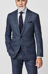 Loro Piana Zelander Slate Blue Merino Wool Sharkskin with Check