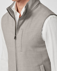 Reda Taupe Stretch Tropical Wool & Lyocell Plain Weave Vest / Bodywarmer