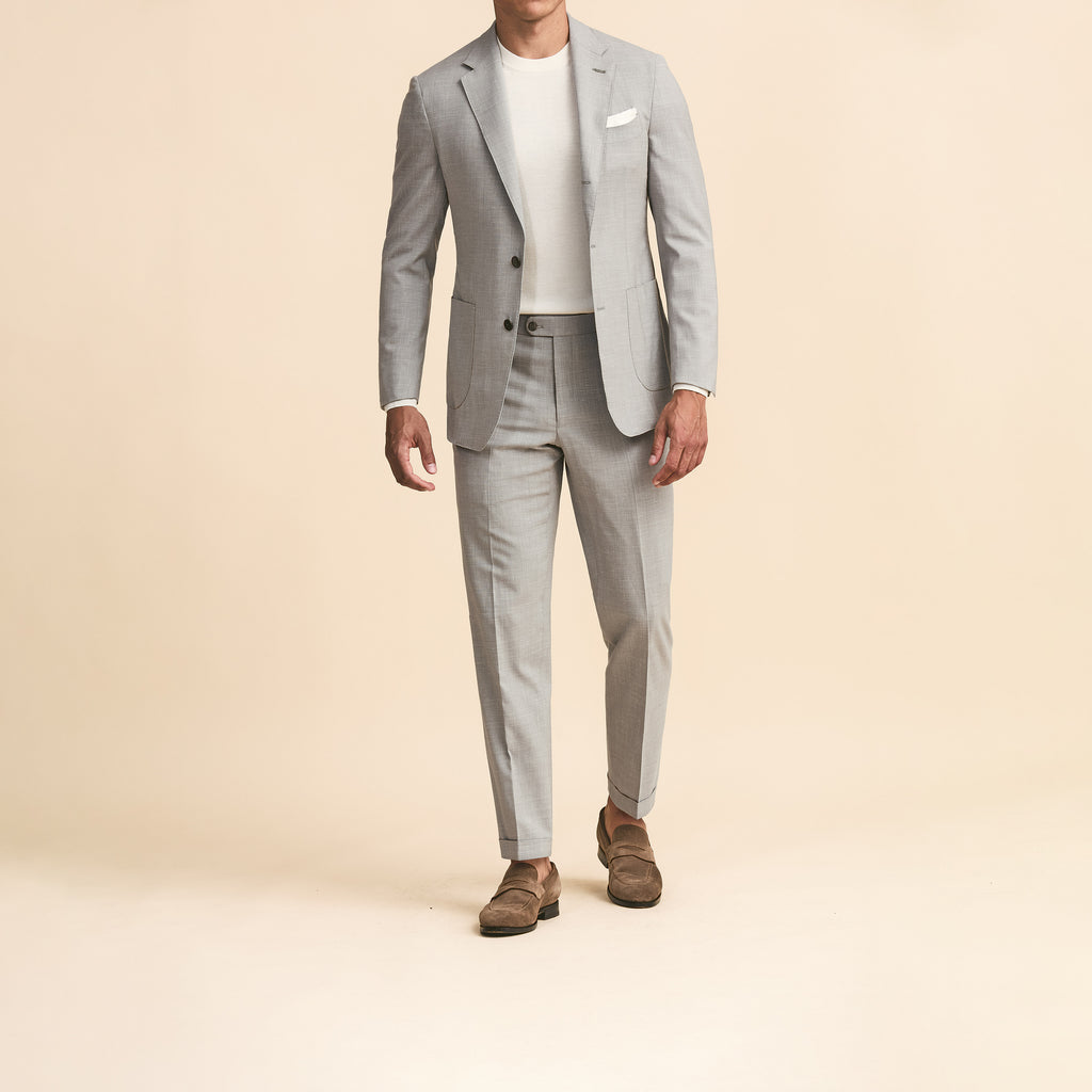 Loro Piana SUMMERTIME Light Grey Tropical Stretch Wool, Silk & Linen Plain Weave