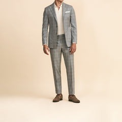 Fratelli Tallia Di Delfino Grey S130 Merino Wool Check with Brown Windowpane