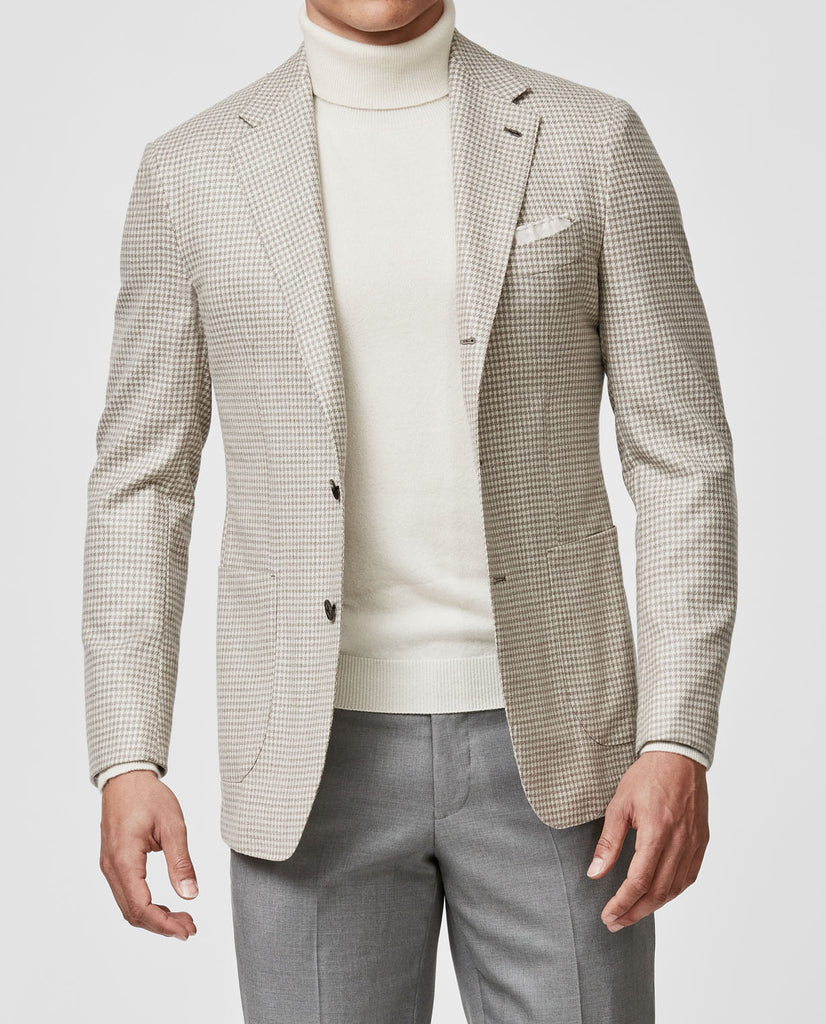 Loro Piana Oatmeal Sand S120 Merino Wool Houndstooth