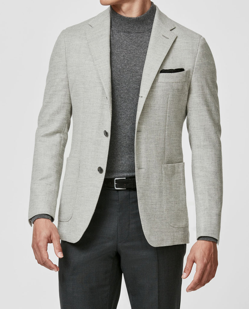 Carlo Barbera Light Grey Mélange Stretch Wool, Silk & Cotton Blend