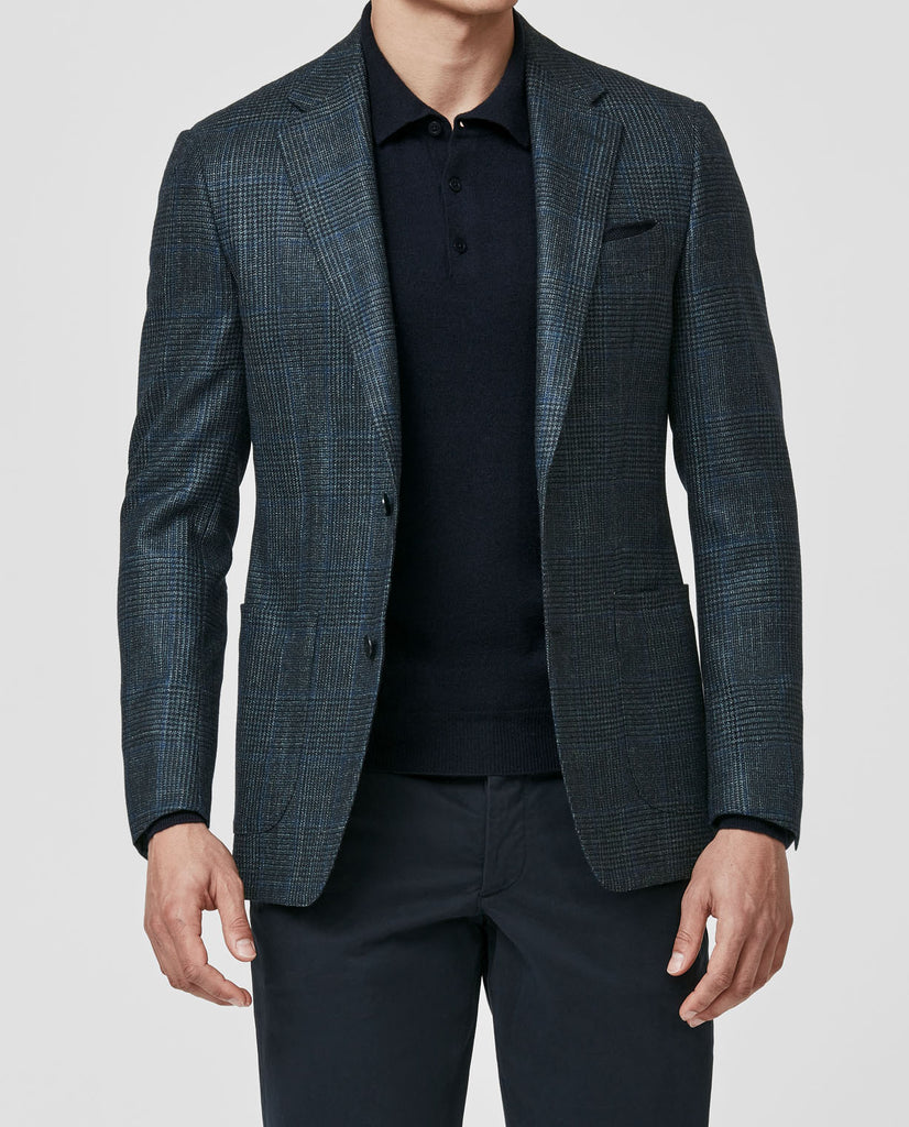 Loro Piana Green Wool, Silk & Cashmere Glencheck with Blue Check