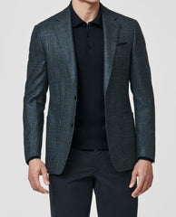 Loro Piana Silk Air Green & Midnight Blue Wool, Silk & Cashmere Glencheck with Blue Check