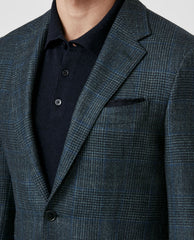 Loro Piana Silk Air Green & Midnight Blue Wool, Silk & Cashmere Glencheck with Blue Check