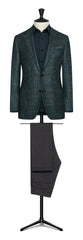 Loro Piana Silk Air Green & Midnight Blue Wool, Silk & Cashmere Glencheck with Blue Check