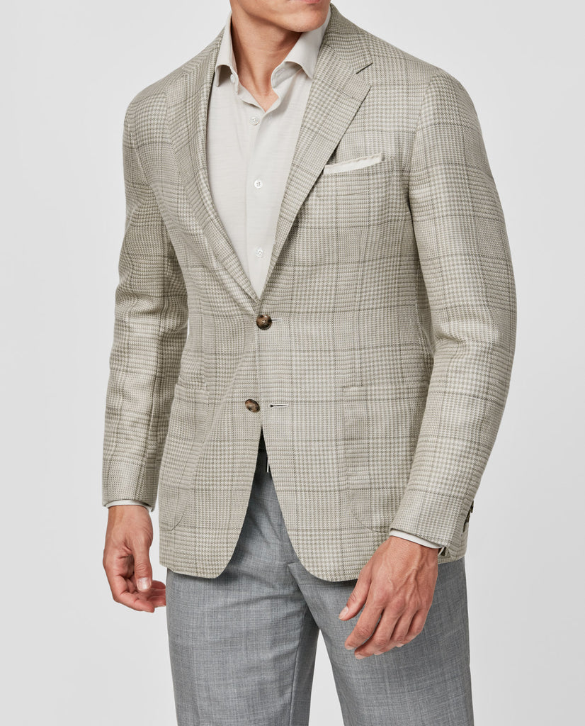 Loro Piana Summertime Sand Wool, Silk & Linen with Grey Check