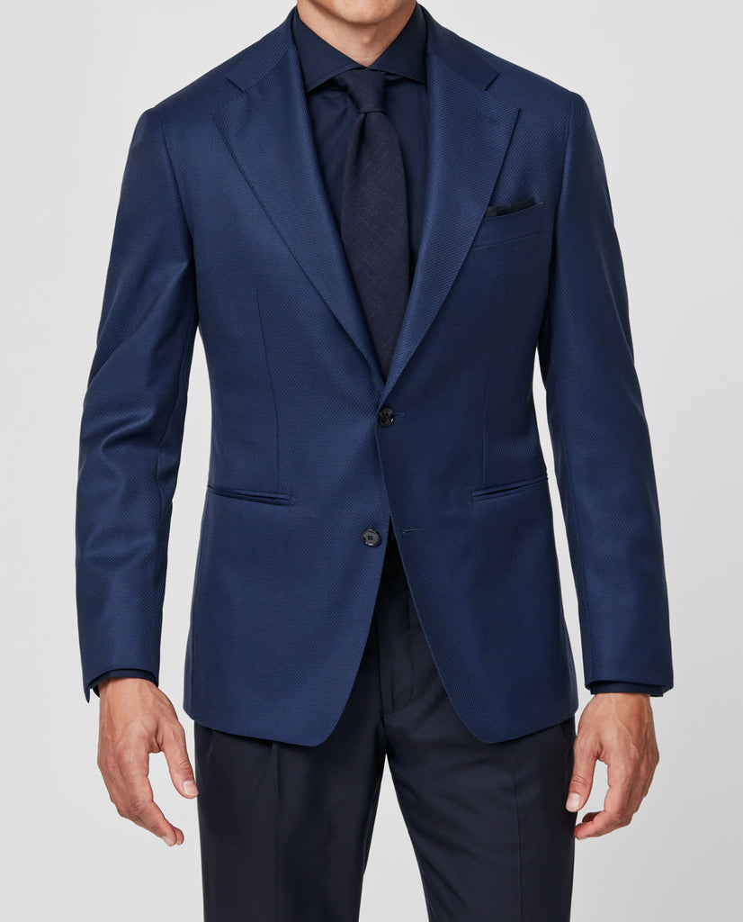 Loro Piana Australis Navy Blue S150 Wool With Micro Design