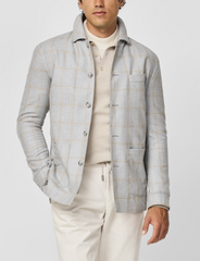 Fratelli Tallia di Delfino Light Grey Wool Houndstooth with Camel Windowpane