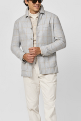 Fratelli Tallia di Delfino Light Grey Wool Houndstooth with Camel Windowpane