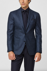 Loro Piana Jersely Dark Blue Merino Wool Stretch with Micro Dots