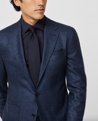 Loro Piana Jersely Dark Blue Merino Wool Stretch with Micro Dots