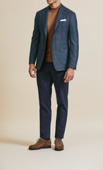 Loro Piana Aqua Blue Wool With Brown Windowpane Inspiration