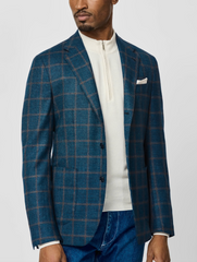 Loro Piana Zelander Aqua Blue Wool with Brown Windowpane