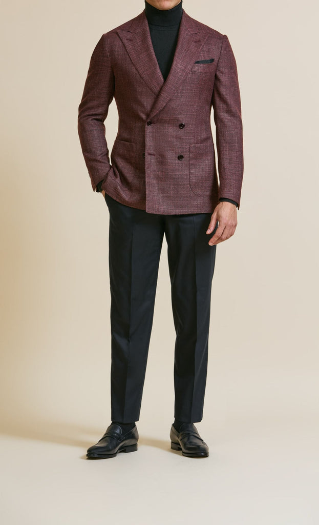 Cerruti Autumn Red Merino Wool & Silk Basketweave