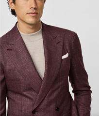 Cerruti Autumn Red Merino Wool & Silk Basketweave