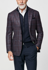 Loro Piana Silk Air Mauve Merino Wool & Silk Basketweave with Mixed Blue Check