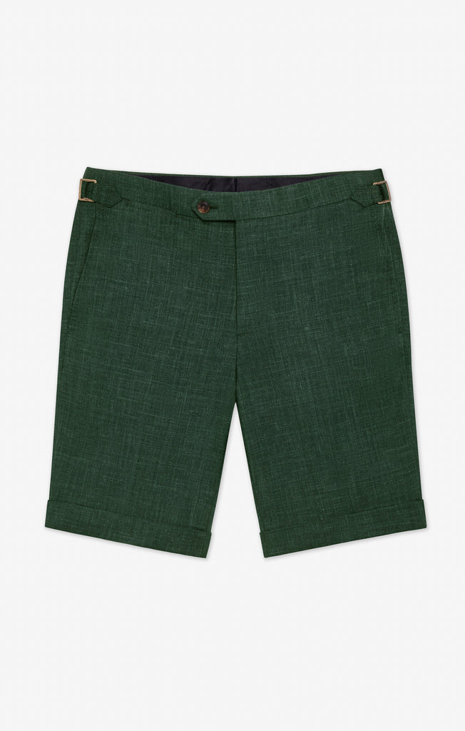 Paulo Oliveira Dark Green Stretch Wool & Linen Blend Bermuda Shorts