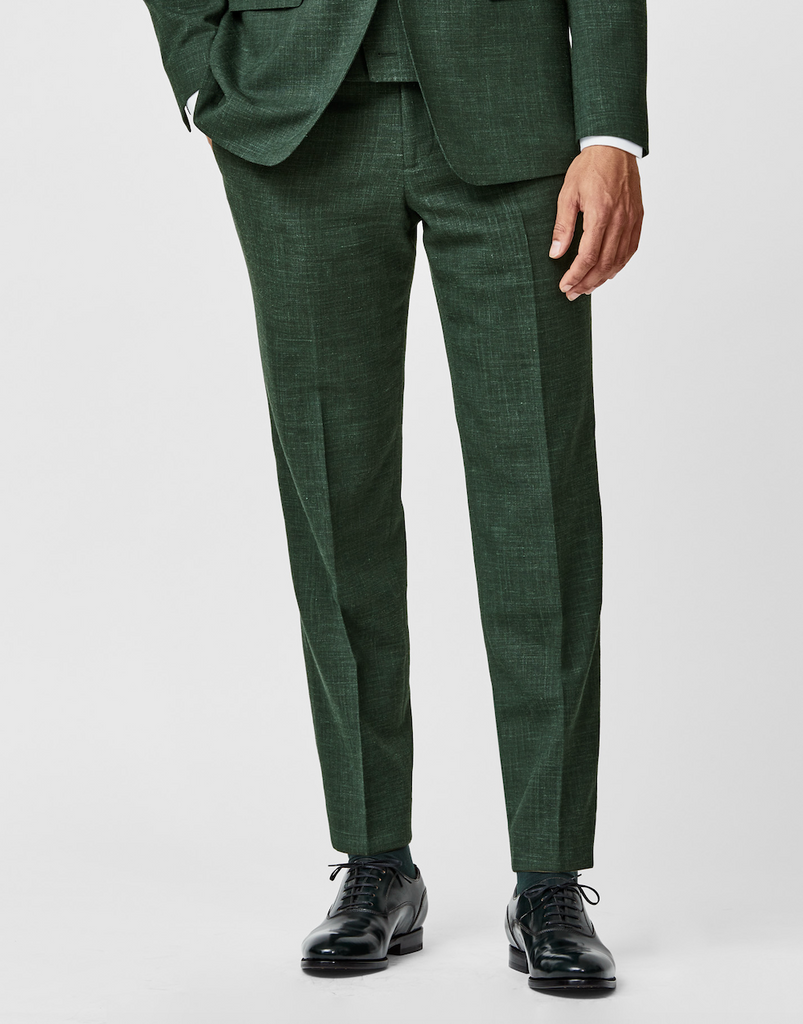 Paulo Oliveira Dark Green Stretch Wool & Linen Blend Trousers