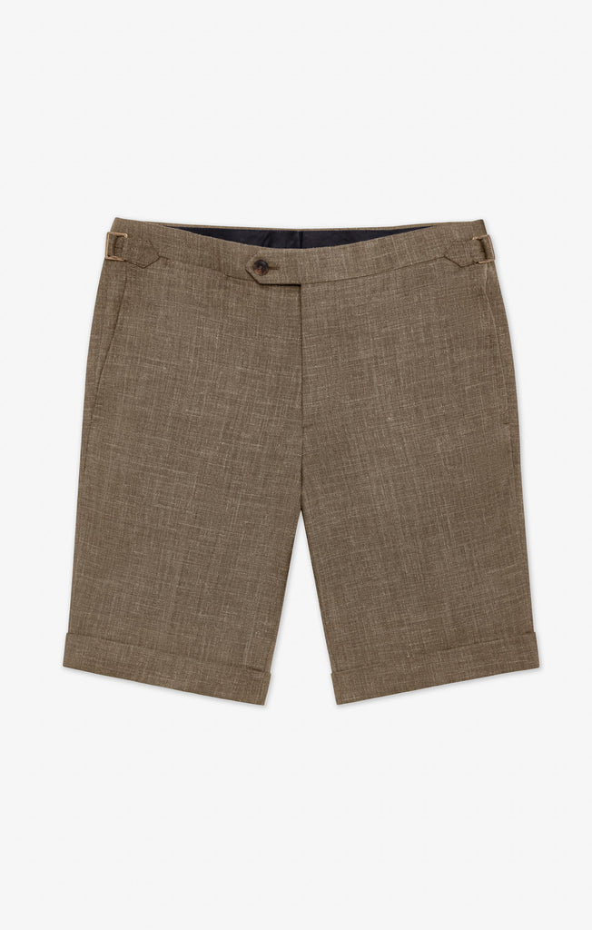 Paulo Oliveira Dark Taupe Wool & Linen Stretch Bermuda Shorts