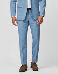 Paulo Oliveira Sky Blue Stretch Wool & Linen Blend Trousers