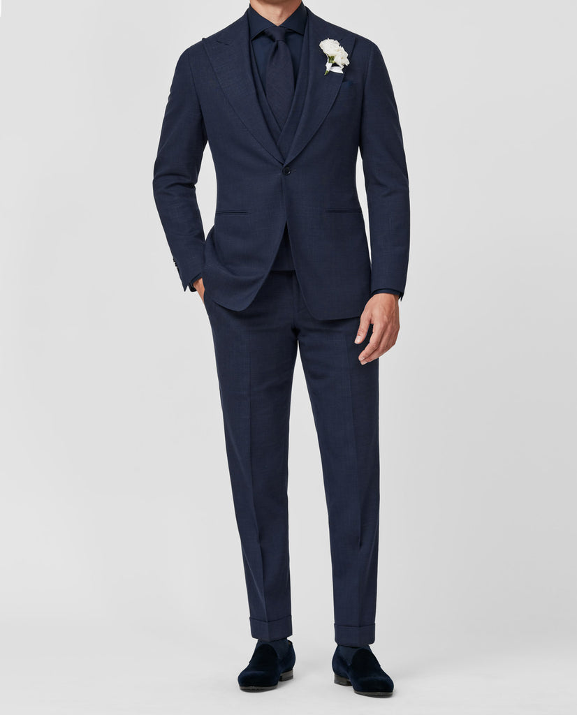 Paulo Oliveira Navy Blue Wool & Linen Stretch