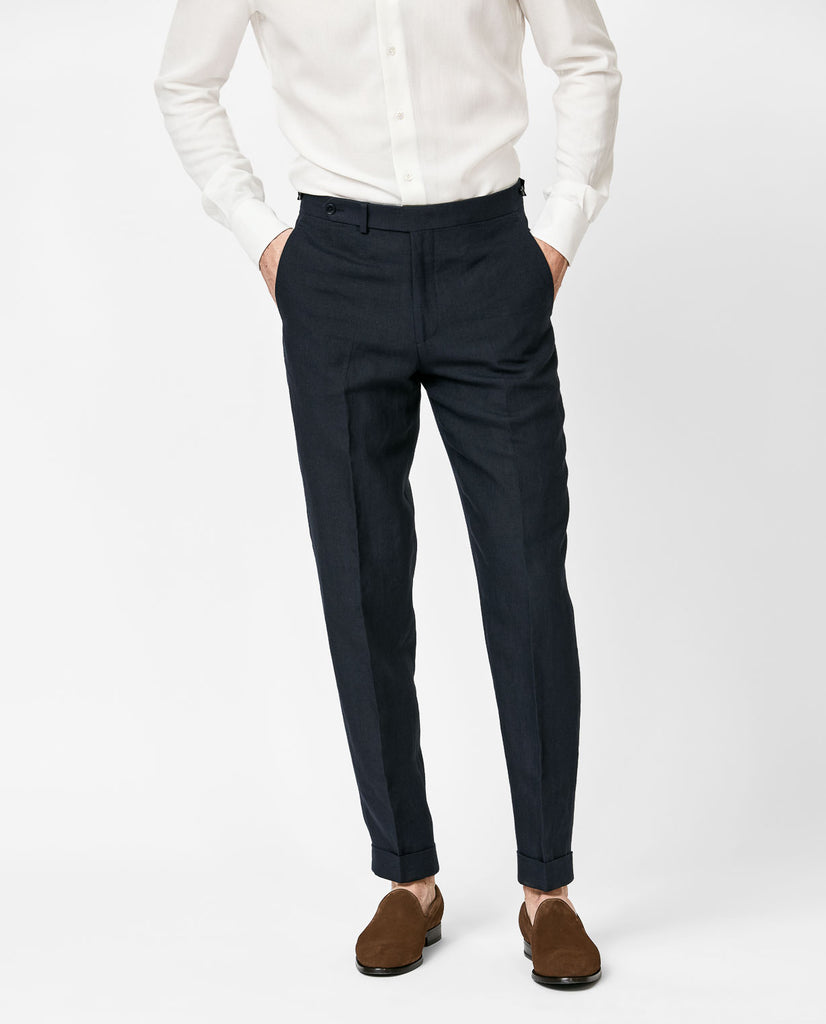 Libeco Navy Pure Linen Plain Weave Trousers