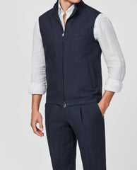 Libeco Navy Pure Linen Plain Weave Vest / Bodywarmer