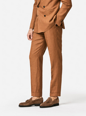 Libeco Cognac Pure Linen Plain Weave Trousers