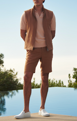 Libeco Cognac Pure Linen Plain Weave Bermuda Shorts