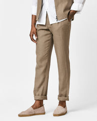 Libeco Taupe Pure Linen Plain Weave Trousers