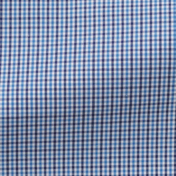 Albiate Two Ply Cotton Teal & Navy Micro Check Poplin