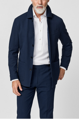 Subalpino Navy Blue Stretch Cotton Seersucker